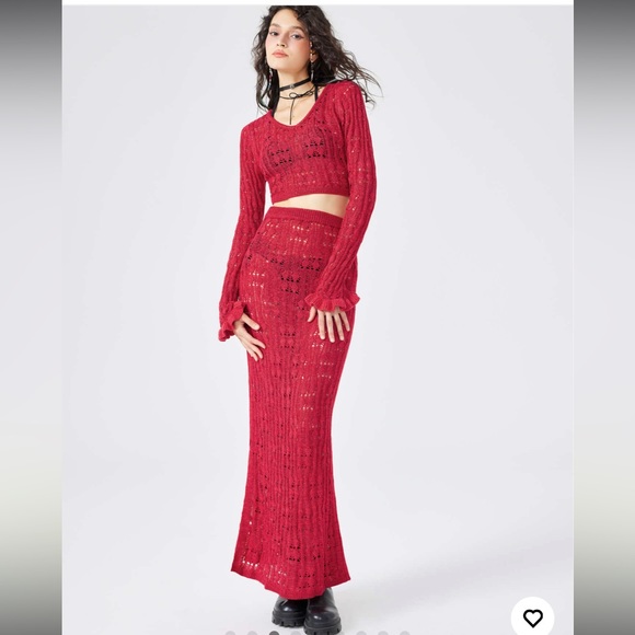 CIDER Solid Hollow Out Knitted High Waist Skirt (or strapless dress) NWT Size L - Picture 1 of 15